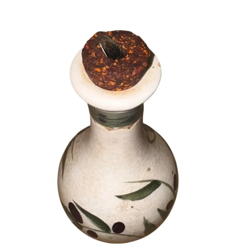 Oneida Handcrafted Olive Motif Ceramic Oil & Vinegar Bottle With Cork Stopper 6. - Picture 3 of 5